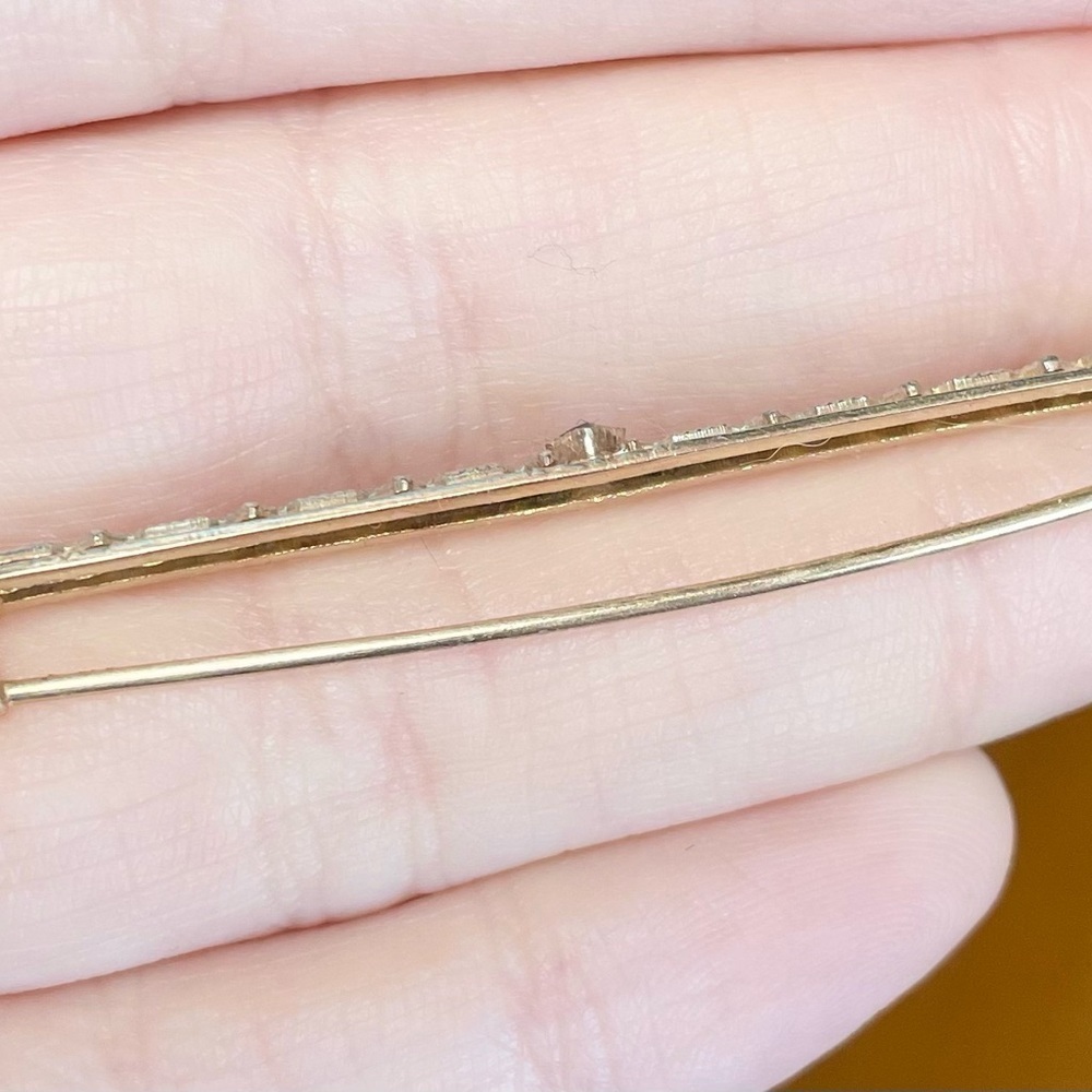 10K Sapphire art nouveau style vintage filigree blue solid gold bar pin brooch﻿ - Picture 7 of 10